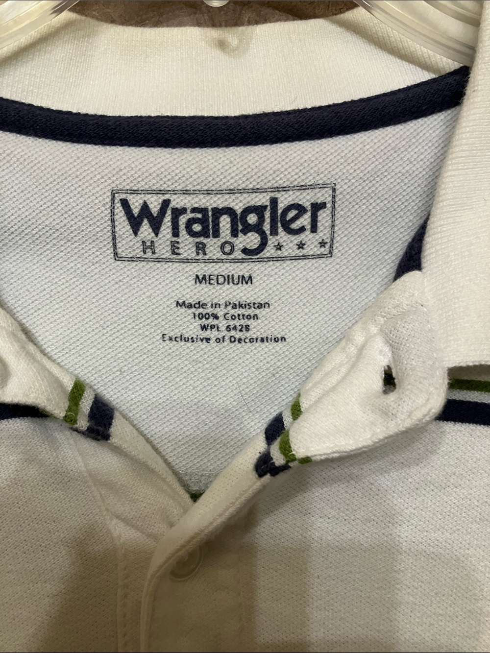 Wrangler White Polo with Navy and Green Stripes - Picture 2 of 8